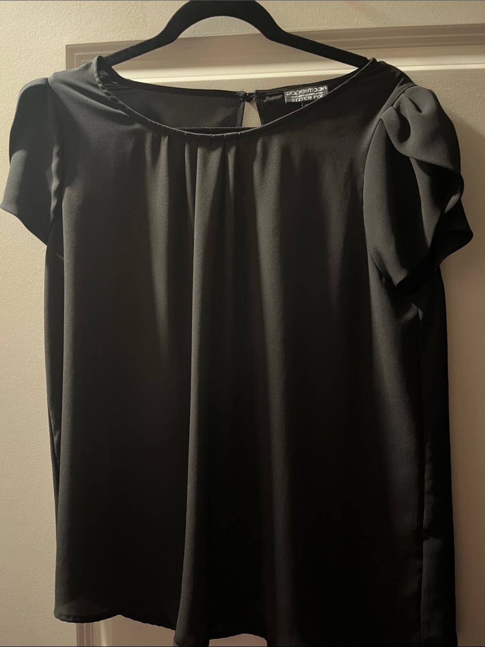 Papermoon Black Round-Neck Flutter Sleeve Blouse